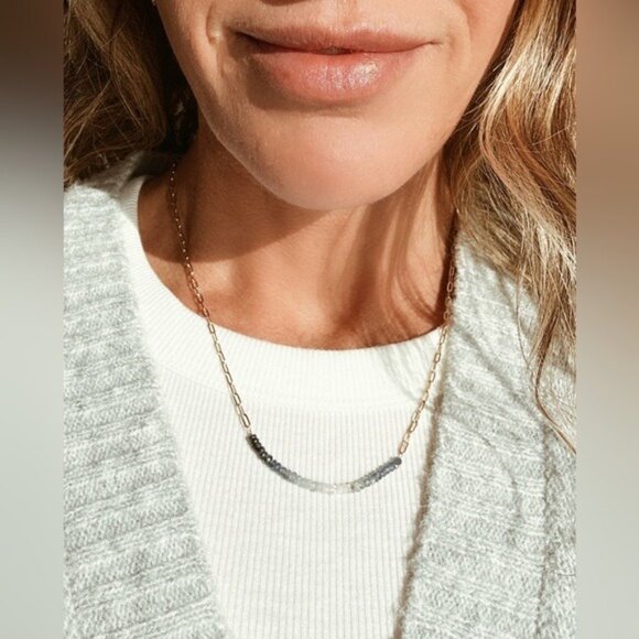 Blue Sapphire Necklace Ombre Sapphire Beaded Necklace Non-tarnish Gold Necklace - Picture 3 of 13